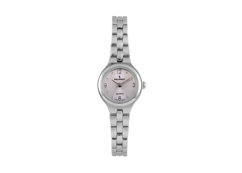 Peugeot Women 22mm Round Silver Self-Adjust Link Bracelet Watch