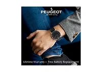 Peugeot Men's 40mm Black Dial Silver Super Slim Case Leather Strap Watch