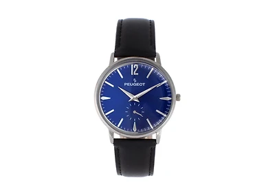 Peugeot Men's 40mm Blue Dial Vintage Remote Sweep Leather Strap Watch