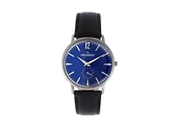 Peugeot Men's 40mm Blue Dial Vintage Remote Sweep Leather Strap Watch