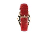 Peugeot Women 36mm Red Fluted Bezel Watch with Leather Strap
