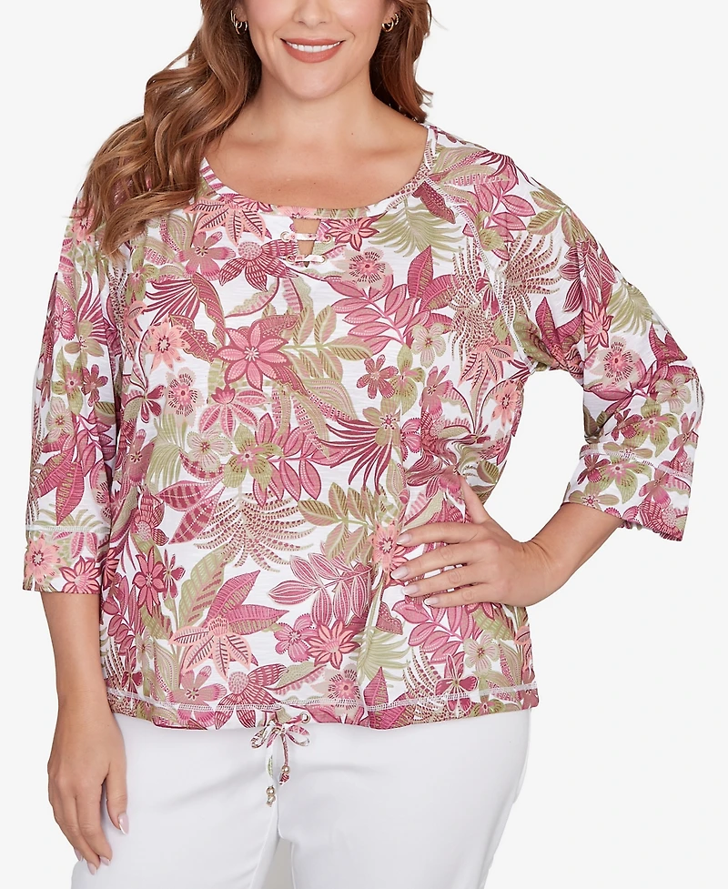 Hearts Of Palm Plus Printed Jungle Ivy Slub Top