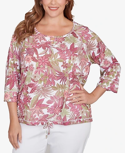 Hearts Of Palm Plus Printed Jungle Ivy Slub Top