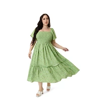 Unique Vintage Plus Smocked Bodice Midi Dress