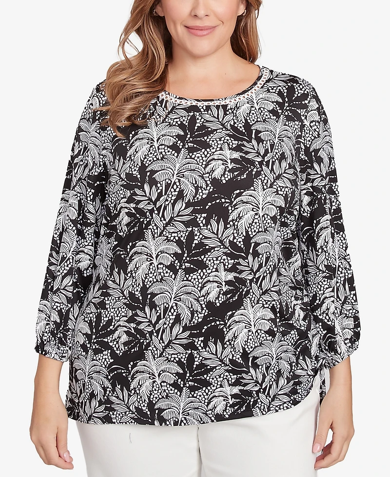 Ruby Rd. Plus Monotone Palms Side Tie Top