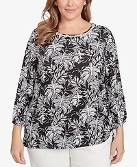 Ruby Rd. Plus Monotone Palms Side Tie Top