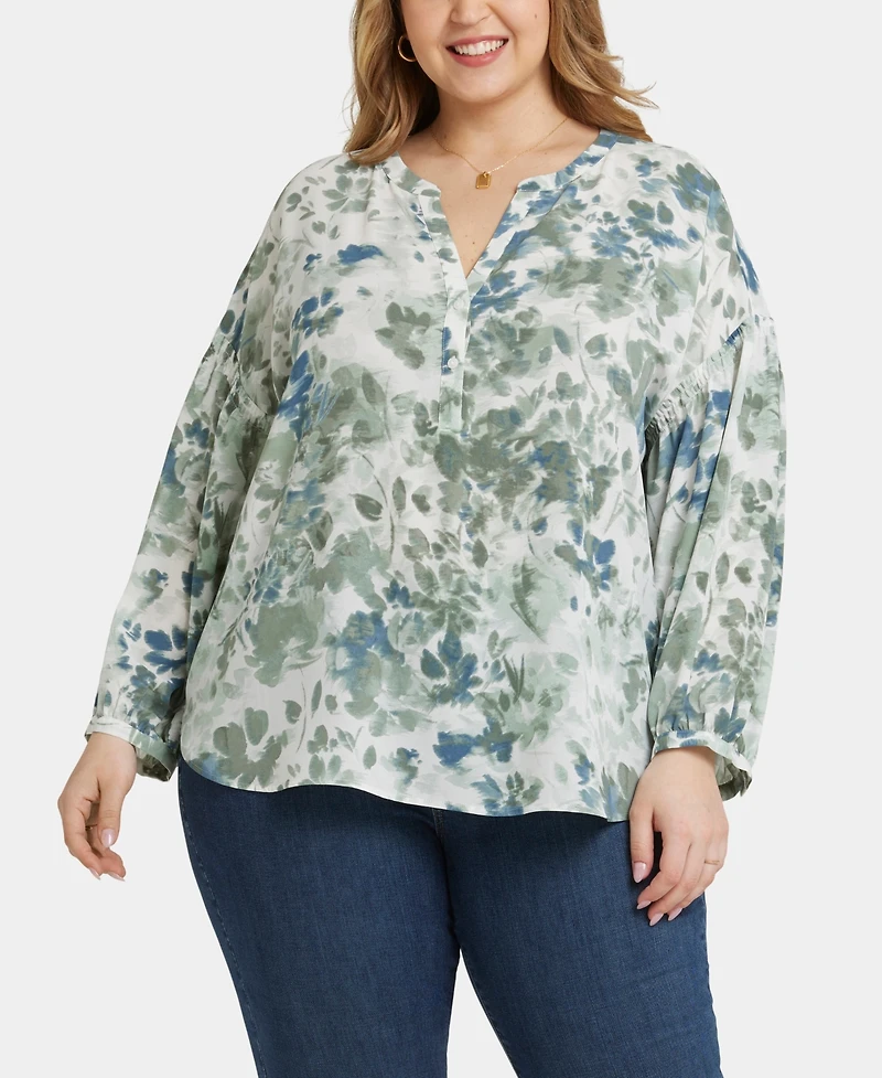 Nydj Plus Paulina Peasant Blouse Long Sleeve Top