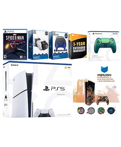 Sony Playstation 5 Slim Disc with Spider-Man: Miles Morales, Extra Controller, Gamer Kit, Charge Dock and MightySkins Decal Voucher + 1 Year Cps Exten