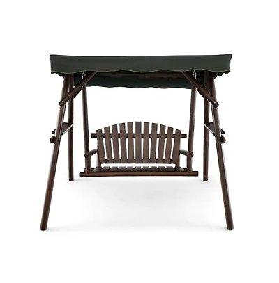 2-Person Outdoor Wooden Porch Swing with an Adjustable Canopy