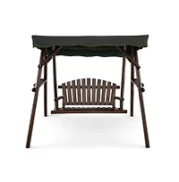 2-Person Outdoor Wooden Porch Swing with an Adjustable Canopy