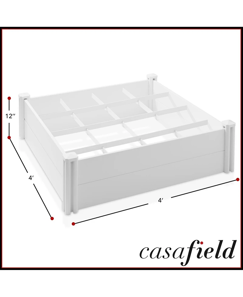 4' x 4' x 12" White Vinyl Raised Garden Bed with Grid, Above Ground Planter Box
