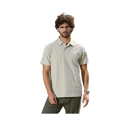 Campus Sutra Men's Cream White Veined-Tactile Polo T-Shirt