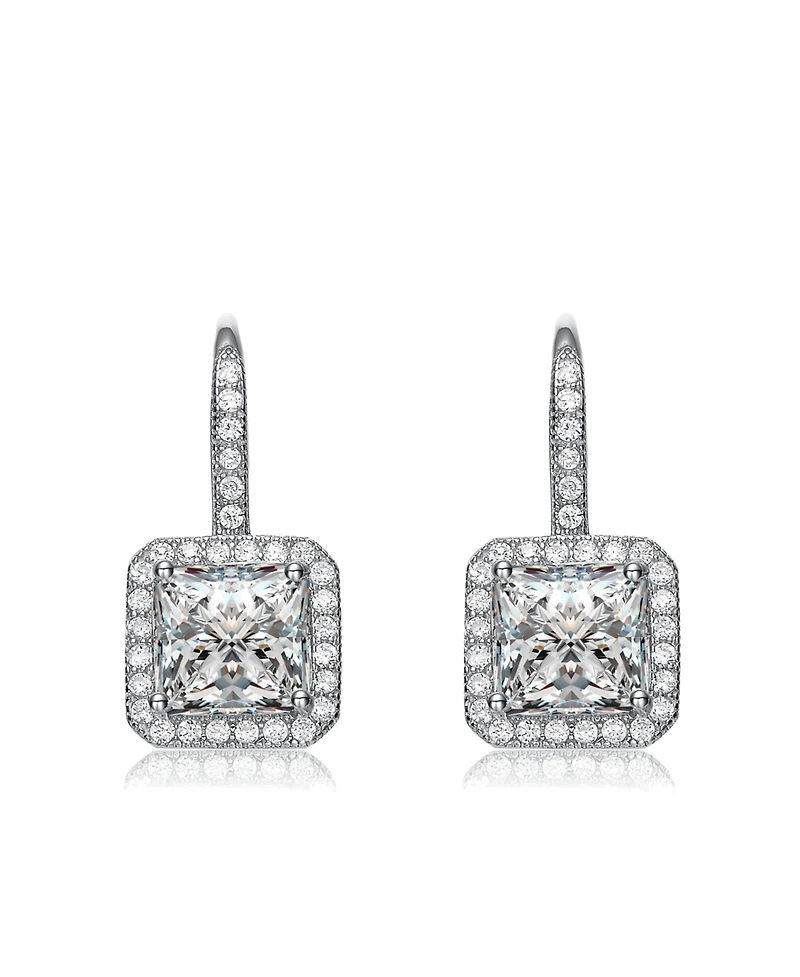 14K Gold Plated Cubic Zirconia Halo Leverback Earrings