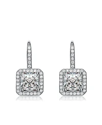 14K Gold Plated Cubic Zirconia Halo Leverback Earrings