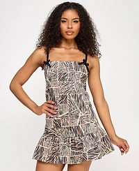Seni & Cade Juniors' Printed Sleeveless Drop-Waist Dress