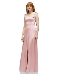 After Six Plus Square Neck Fluid Satin Maxi Dress with Bow Straps