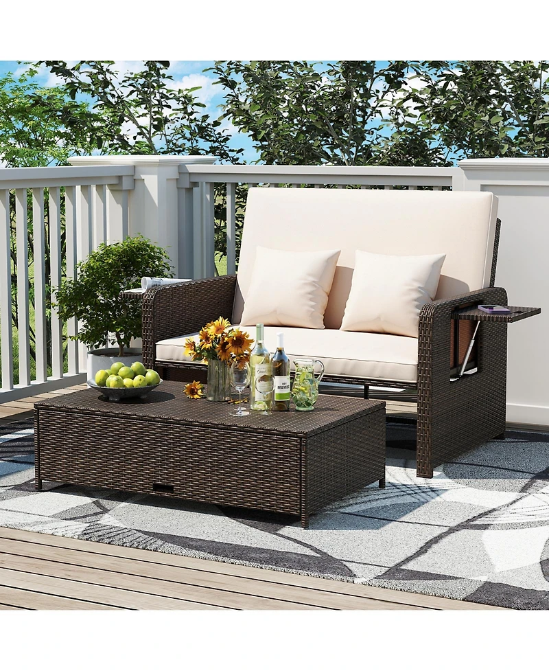 Modular Outdoor Adjustable Daybed Set with Plush Cushions and Storage Ottoman