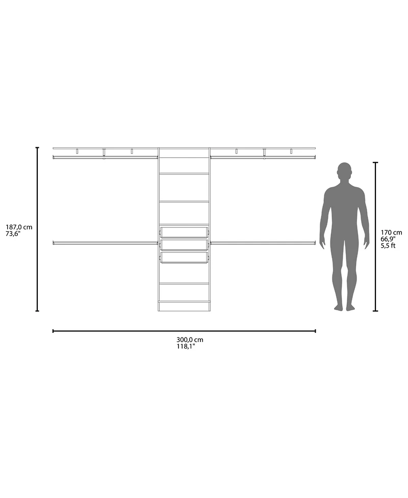 Salina Closet System, 3 Drawers, 5 Shelves, White