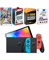 Nintendo Switch Neon Red & Blue Oled Console with Super Smash Bros. Ultimate Edition, Surge Accessory Gaming Kit