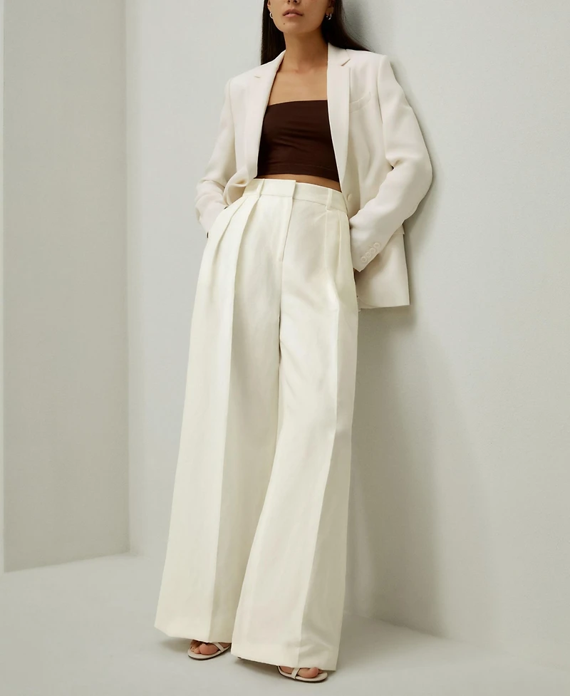 Lilysilk Women's Front-Pleated Silk-Linen Blend Trousers