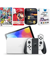 Nintendo Switch White Oled Console with Super Smash Bros: Ultimate, Nintendo $20 eShop Gift Card, MightySkins Console and Controller Skin Voucher, and