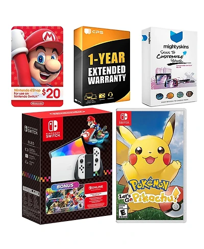 Nintendo Switch Oled Console Mario Kart 8 Bundle with Pokemon Let's Go, Pikachu!, Nintendo $20 eShop Gift Card