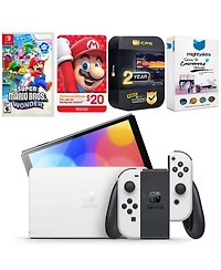 Nintendo Switch White Oled Console with Super Mario Bros. Wonder, Nintendo $20 eShop Gift Card, MightySkins Console and Controller Skin Voucher, and 2