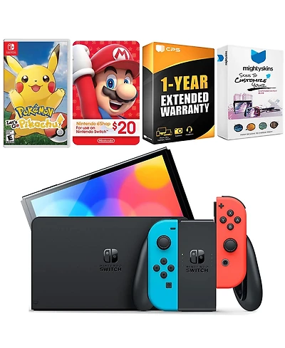 Nintendo Switch Neon Red & Blue Oled Console with Pokemon Let's Go, Pikachu!, Nintendo $20 eShop Gift Card