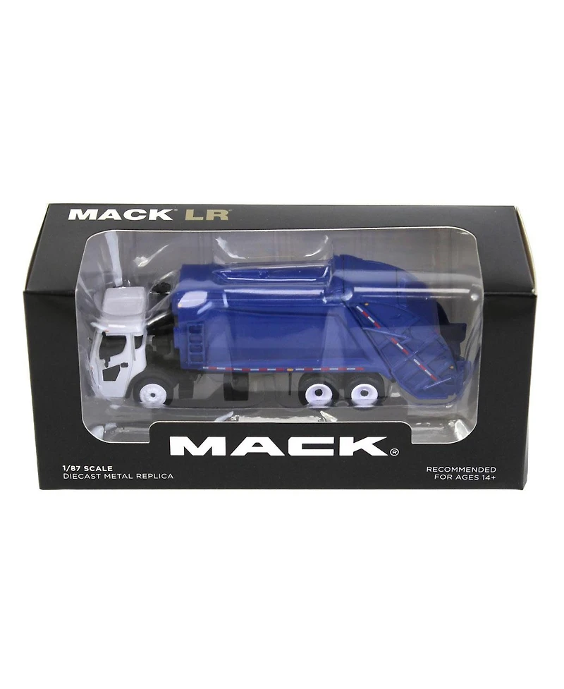 First Gear 1/87 White Mack Lr with Blue McNeilus Meridian Rear Loader Garbage Truck