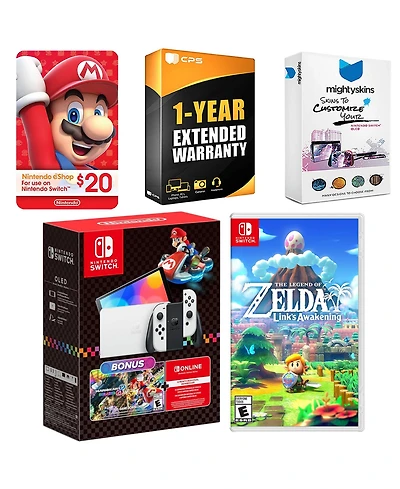 Nintendo Switch Oled Console Mario Kart 8 Bundle with The Legend Of Zelda Link's Awakening, Nintendo $20 eShop Gift Card