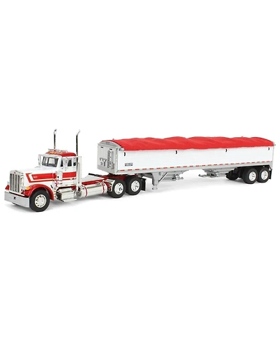 1/64 White Red Peterbilt 379 Day Cab w/White Wilson Grain Trailer Dcp