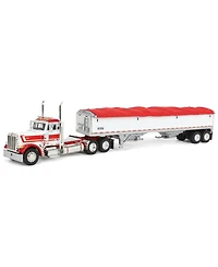 1/64 White Red Peterbilt 379 Day Cab w/White Wilson Grain Trailer Dcp