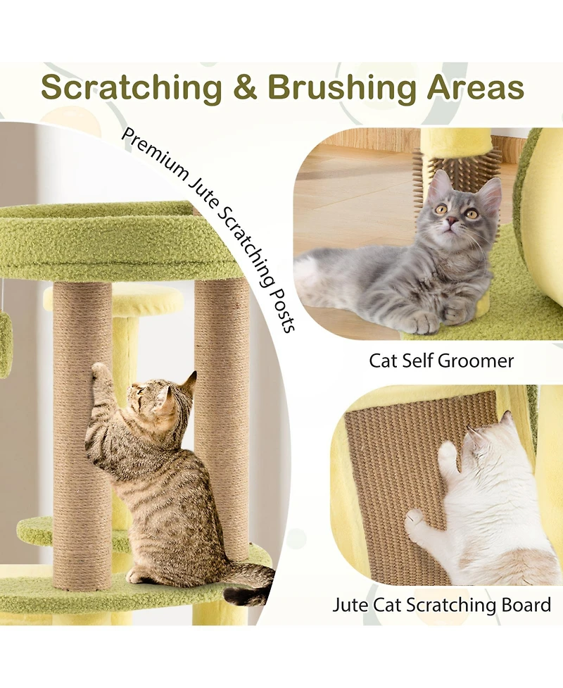 Freestanding Multi-level Avocado Cat Tower with Private Condo-Green