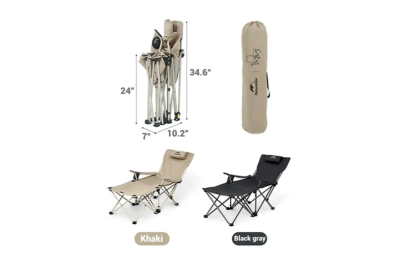 Naturehike, Outdoor Camping Recliner Chair with Side Table, Relaxing Folding Lounge Chair, Adjustable Tilt Chaise Cup Holder, 600D Oxford