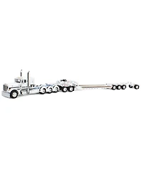 First Gear Dcp 1/64 Peterbilt 379 Tri-Axle Flat Top with Fontaine Magnitude Tri-Axle Lowboy Trailer with Booster & Stinger 60