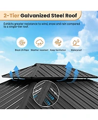 Aoodor 12' x 14' Wood Gazebo, Upgrade Cedar Wooden Frame Gazebo with 2-Tier Galvanized Steel Roof and Outlets for Patio, Backyard, Deck, and Lawn