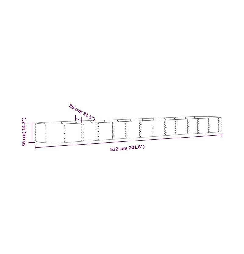 Garden Raised Bed Powder-coated Steel 201.6"x31.5"x14.2" Gray