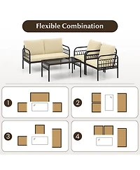 Gymax 4 Piece Patio Wicker Conversation Bistro Set Furniture Set w/ Cushions