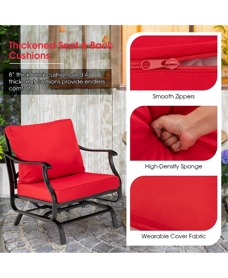 Gymax 3 Piece Patio Conversation Bistro Set Outdoor Rocking Chair Set w/ Cushions