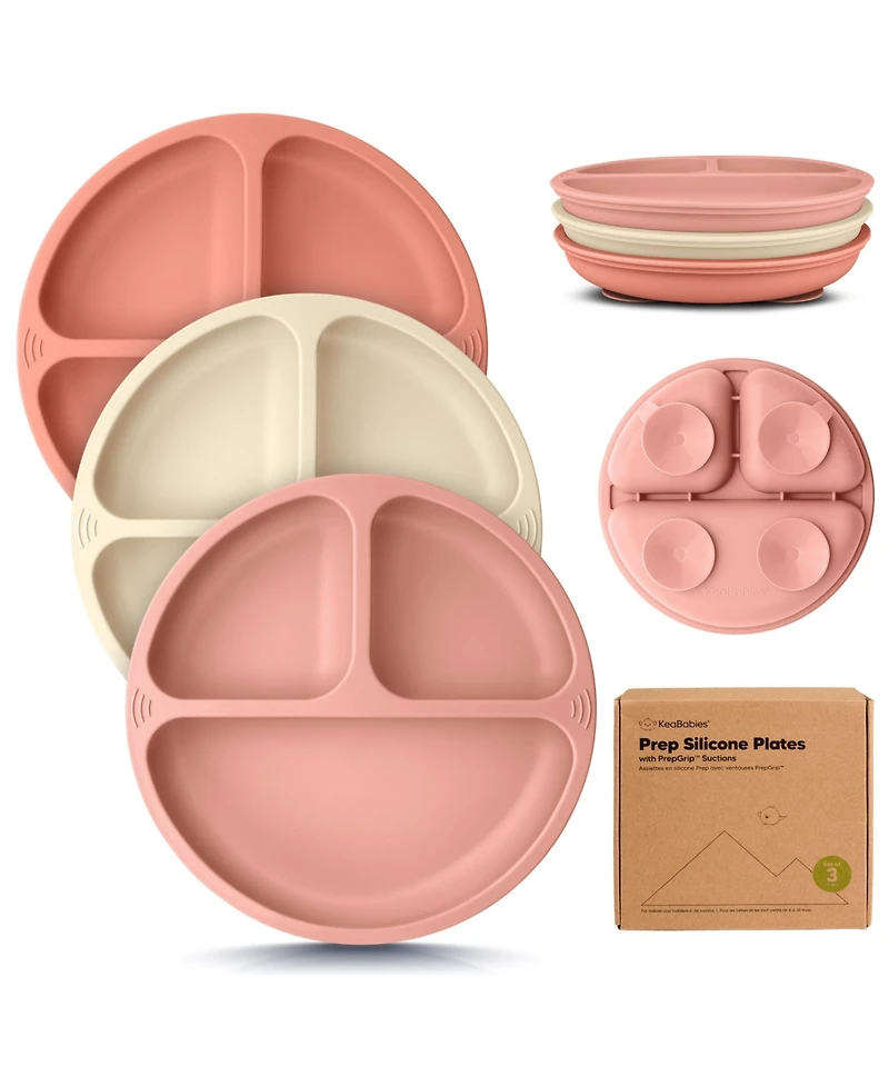 KeaBabies 3-Pack Prep Suction Plates for Baby, 100% Silicone Toddler Plates, Bpa-Free Divided Baby with