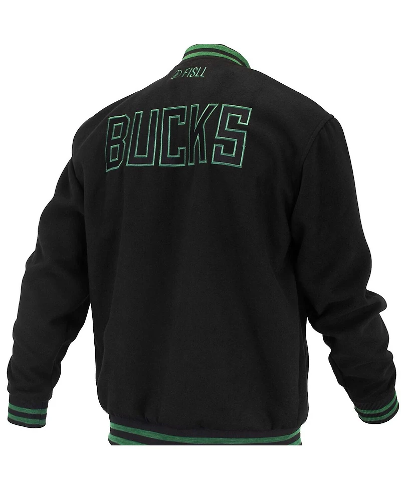 Fisll Men's and Women's Black Milwaukee Bucks Logo Man Shadow Collection Full-Snap Varsity Jacket