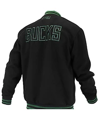 Fisll Men's and Women's Black Milwaukee Bucks Logo Man Shadow Collection Full-Snap Varsity Jacket