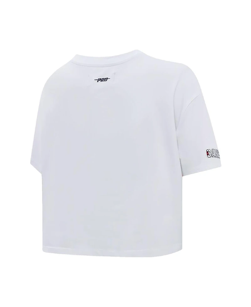 Pro Standard Women's White Carolina Hurricanes Boxy Script Tail Cropped T-Shirt