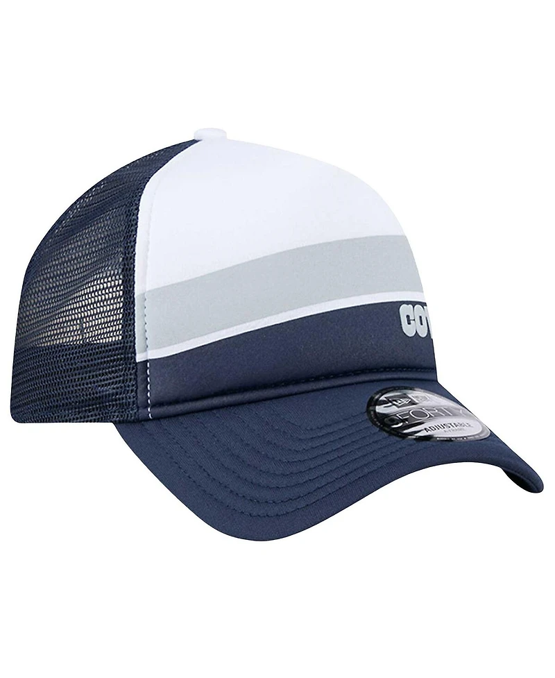 New Era Men's White/Navy Dallas Cowboys Sport Night Color Block 9FORTY A-Frame Trucker Adjustable Hat