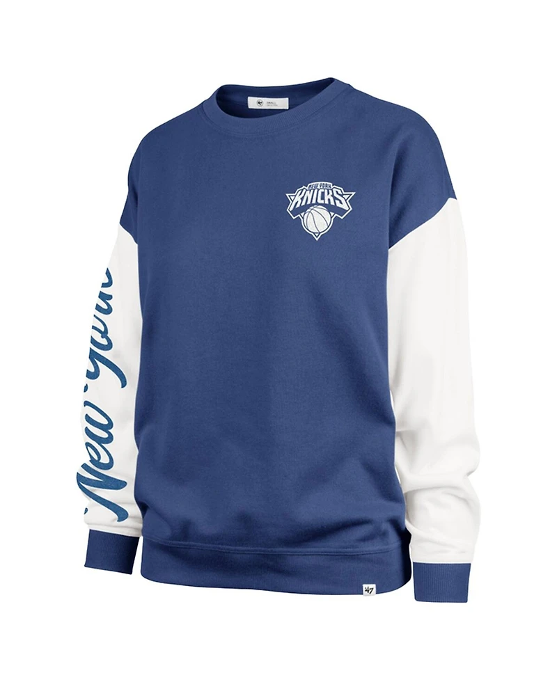 '47 Brand Women's Blue New York Knicks Plus Oversized Rise Andie Pullover Sweatshirt