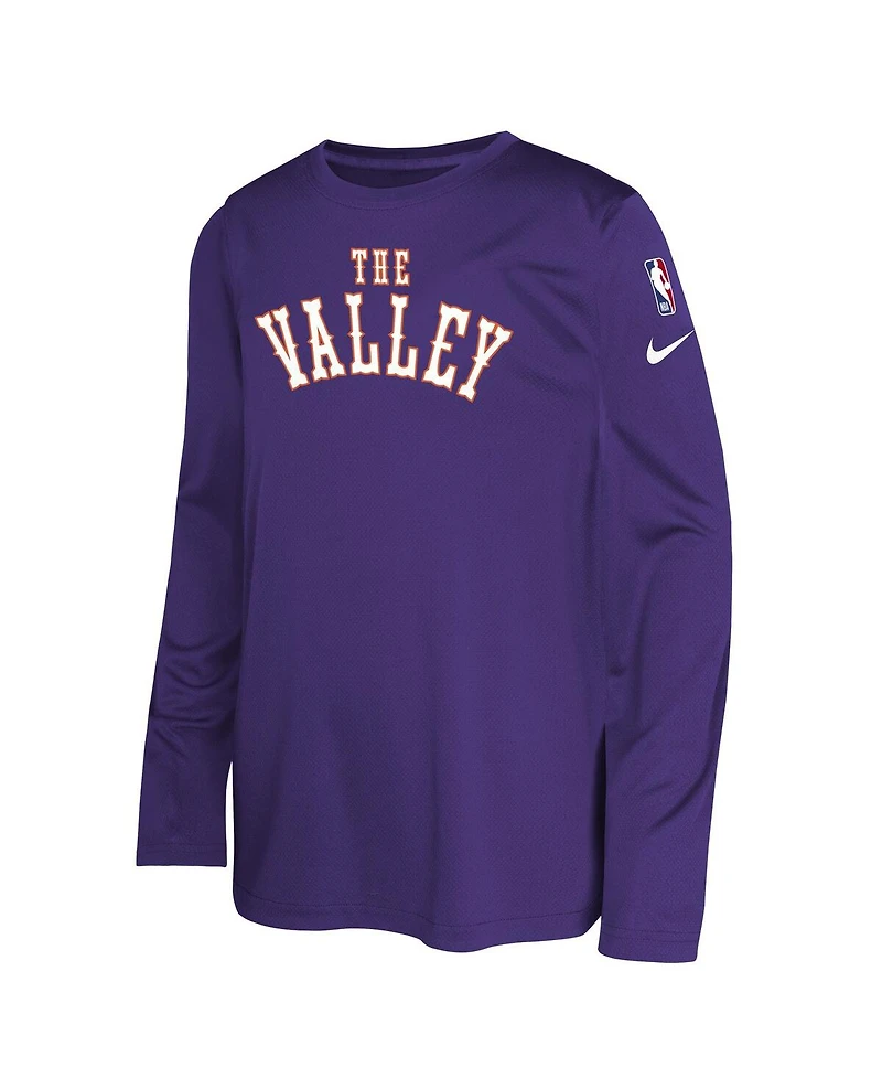 Nike Big Boys and Girls Purple Phoenix Suns 2024/25 City Edition Pregame Performance Long Sleeve Shooting T-Shirt