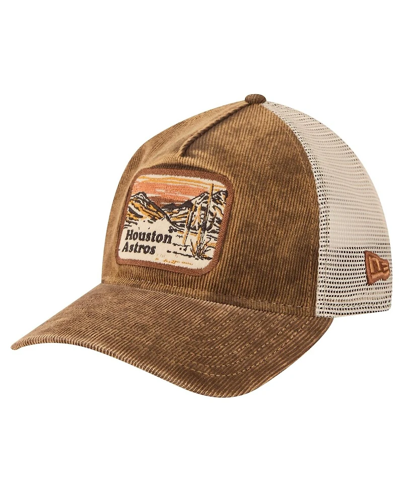 New Era Men's Dark Brown Houston Astros Vintage Landscape 9TWENTY A-Frame Adjustable Trucker Hat
