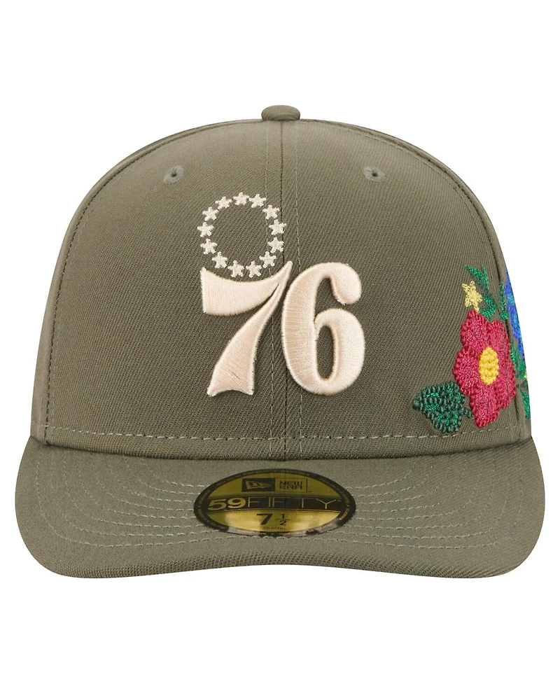 New Era Men's Olive Philadelphia 76ers Tonal Florals 59FIFTY Fitted Hat