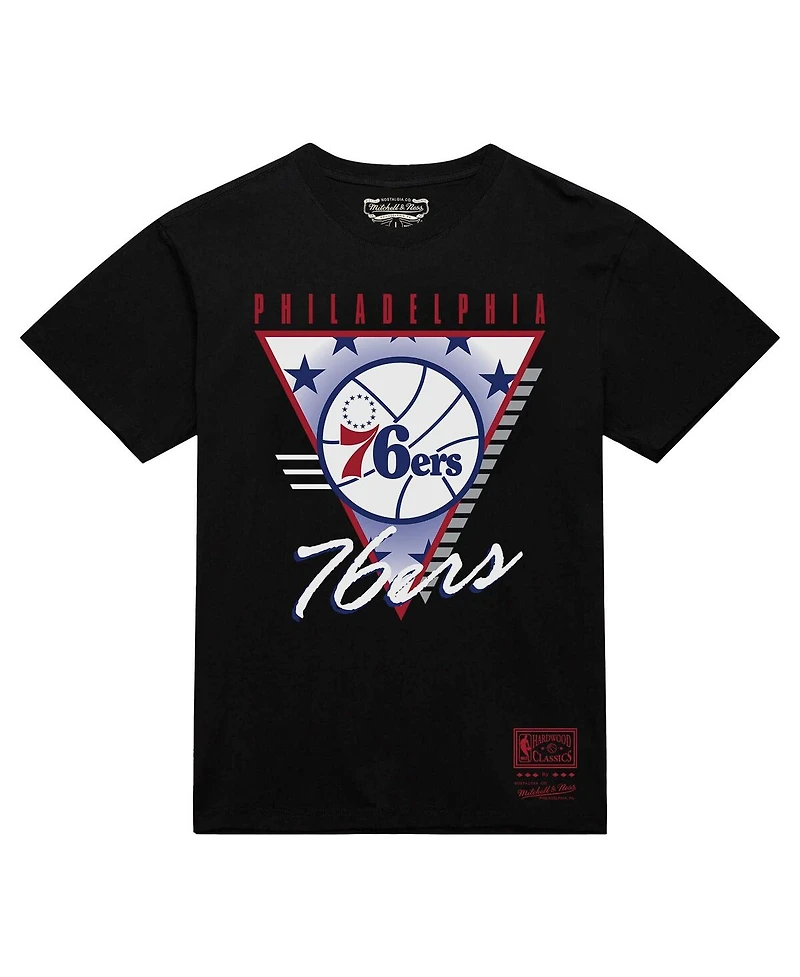 Mitchell & Ness Men's Black Philadelphia 76ers Worldwide Collection Tri-Logo T-Shirt