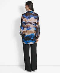 Dkny Women's Printed Button-Front Long-Sleeve Shirt